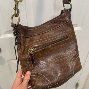Coach Distressed Leather Shoulder Bag w/ tassels